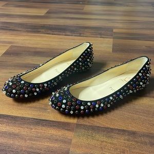 Christian louboutin Paris Black Suede Rainbow Beaded Spike/stud Ballet Flats